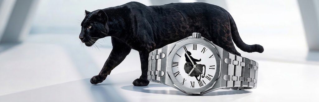 Reloj con pantera, fondo claro